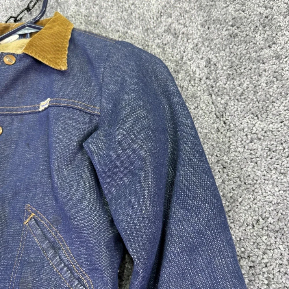 Vintage Wrangler Jacket Kids 10 Blue Denim Sherpa Lined Corduroy Collar Trucker